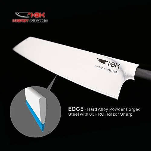 KBK Gyutou Knife Forged SUS304 Stainless Steel Blade and Hard Alloy Edge 63 HRC Super Sharp with Ebony Wooden Handle Comfort Hol