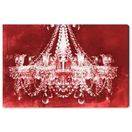 Runway Avenue Fashion and Glam Wall Art Canvas Prints &Dramatic Entrance Red Velvet& Chandeliers - Red - White, Size: 15 x 10