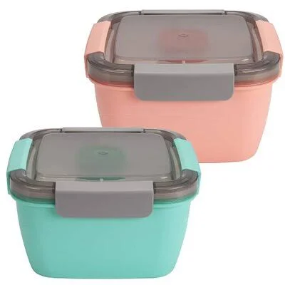 Salad Lunch Container with Large - Bento-Style Tray for Salad Toppings and Snacks, 3-oz Sauce Container for Dressings, and Built