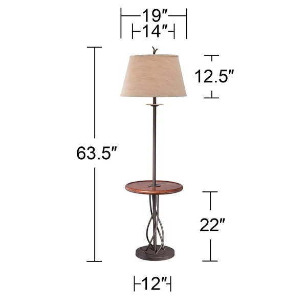 Iron Twist Base Wood Tray Table Floor Lamps Set of 2