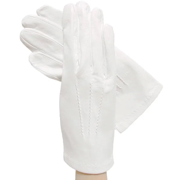 Men's White Leather Formal Dress Gloves, Silk Lining Italian Leather