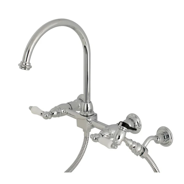 Kingston Brass KS1291PLBS Restoration Wall Mount Bridge Kitchen Faucet with Brass Sprayer - Polished Chrome