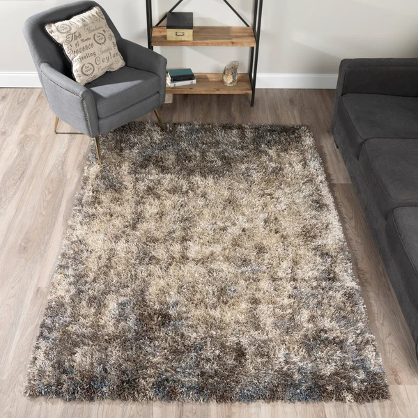 Addison Borealis Casual Plush Shag Blue Area Rug, Size: 5&3 inchx7&7 inch