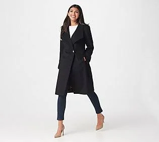 Dennis Basso Wool Blend Wrap Coat with Envelope Collar - Size Reg 16, Black