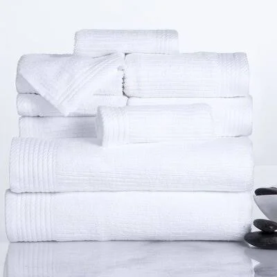 Ribbed 10 Piece 100% Cotton Towel Set Plymouth Home White