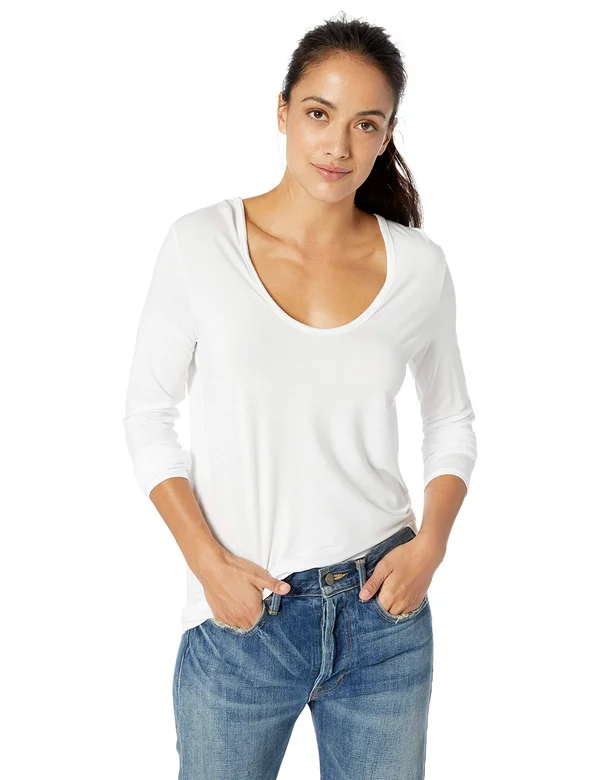 Splendid Madison Long Sleeve Rayon Jersey Scoop Neck Tee - White
