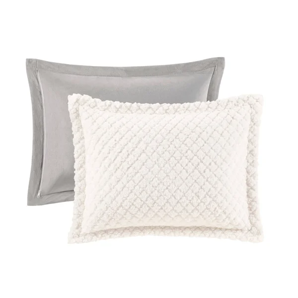 Madison Park - Adler Reversible Textured Sherpa to Faux Mink Comforter Set - Ivory/Grey - King