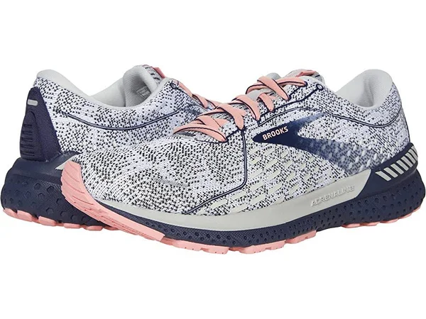 Brooks Women's Adrenaline GTS 21 White-Peacoat-Coral, 5