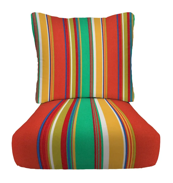 RSH dcor Indoor Outdoor Deep Seating Cushion Set, 24x 27 x 5 Seat and 25 x 21 BACK, Bright Colorful Stripe