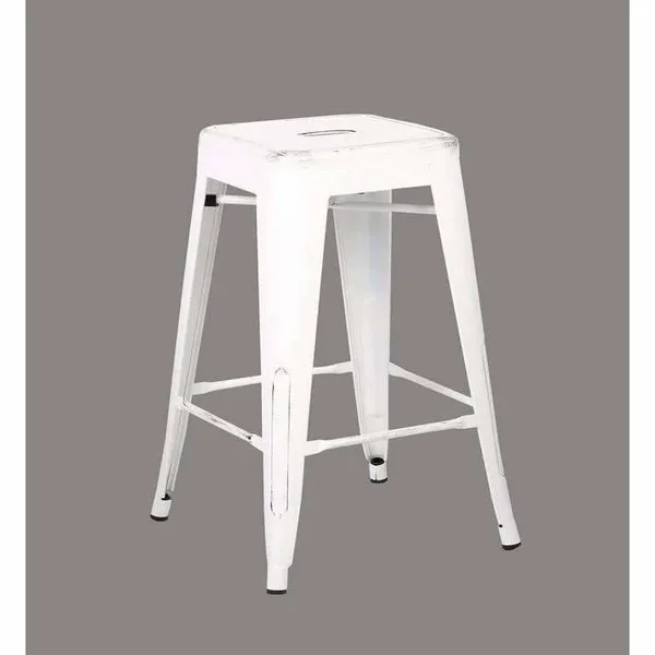 Backless Distressed Metal Barstool - White 24 -Inch, Set of 2