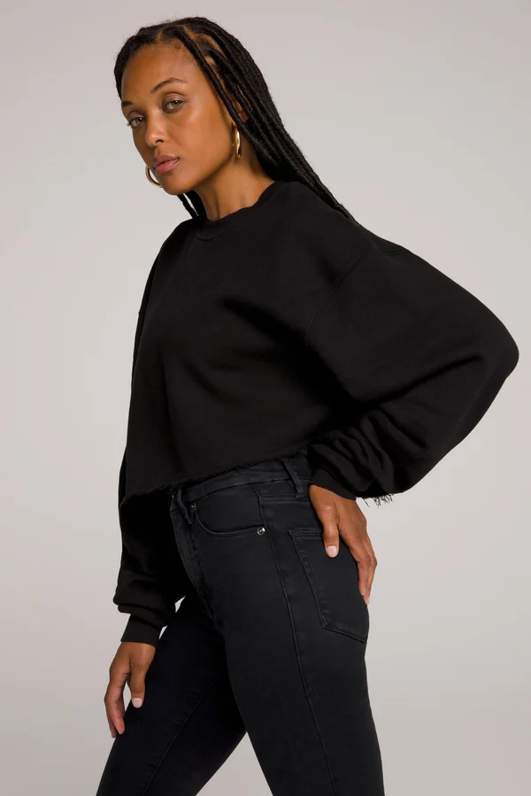Good American Women's Cropped & Cool Sweatshirt in Black001 Size 0