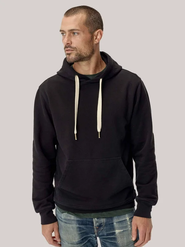 Buck Mason Men's Brushed Loopback Hooded Sweatshirt in Black, Size Small, Cotton