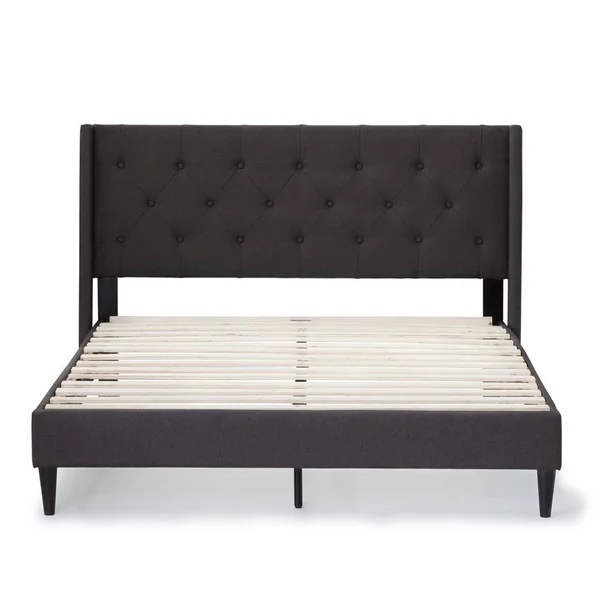 Brookside Isabelle Upholstered Charcoal Queen Wingback Diamond Tufted Platform Bed, Grey