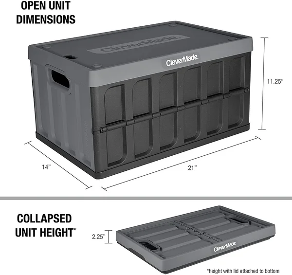 Clevermade 46L Collapsible Storage Bins with Lids - Folding Plastic Stackable 3