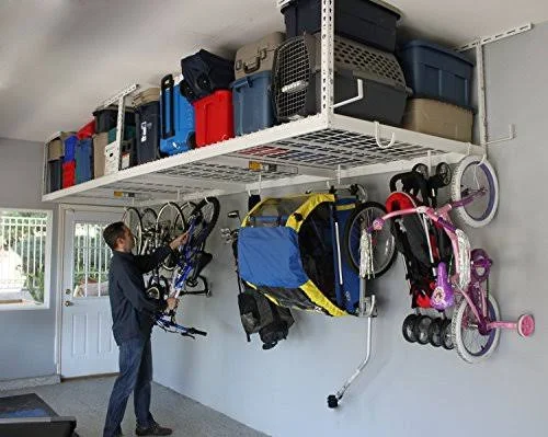 SafeRacks 4& x 8& Overhead Storage 2-Rack Kit - 18 inch - 33 inch Ceiling Drop Perfect for The Garage or Basement, Each Storage R