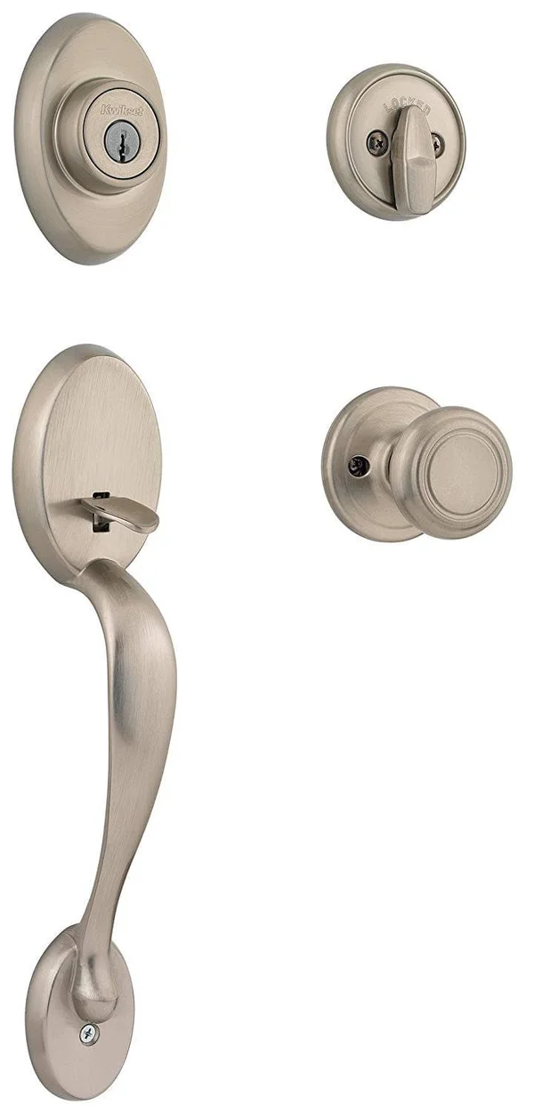 Kwikset Chelsea Single Cylinder Handleset w/Cameron Knob Featuring SmartKey in Satin Nickel