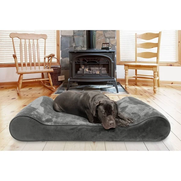 FurHaven Pet Bed, Memory Foam Minky Plush & Velvet Luxe Lounger Dog Bed - Jumbo - Gray