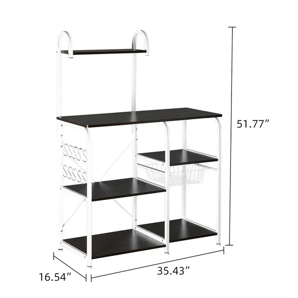 Phoebecat 4-Tier Kitchen Baker&s Rack Storage Shelf Microwave Stand w/ 10 Hooks - Deep Brown