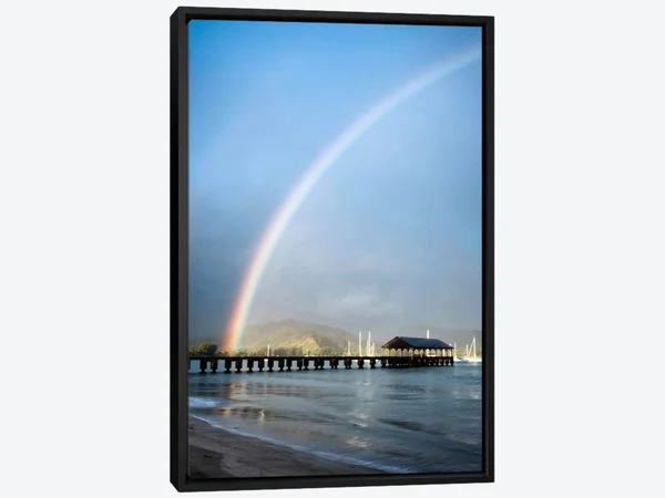 Framed Canvas Art - Rainbows at Hanalei II by Daniel Burt ( scenic & landscapes > Sky > Weather > Rainbows art)