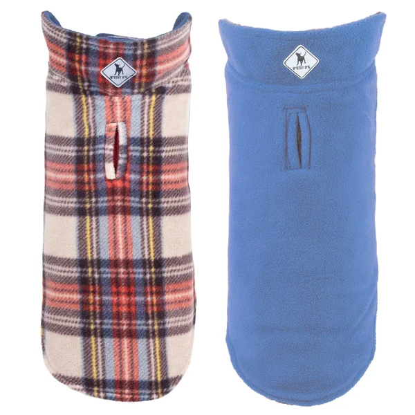 The Worthy Dog Fargo Fleece Plaid Dog Jacket - Tan/Brown Teal - 22