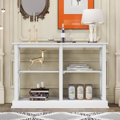 Console Table with 3 Tier Open Storage Shelf Rustic Wood Console Table with x Leg, Narrow Sofa Table for Entryway Hallway for Be