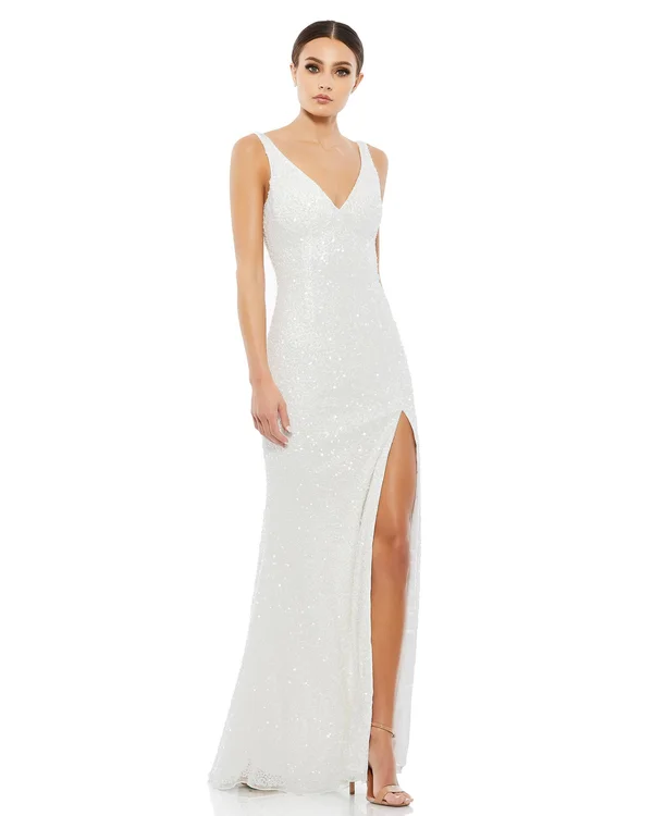 Mac Duggal Sequined High Slit Evening Gown Shimmering Gold, 8