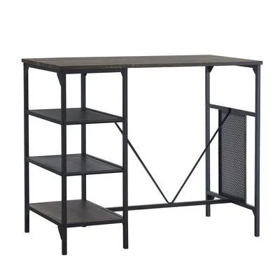Schkyra 5 - Piece Counter Height Solid Wood Hickory Dining Set 17 Stories Table Top Color: Gray/Brown, Table Base Color: Black