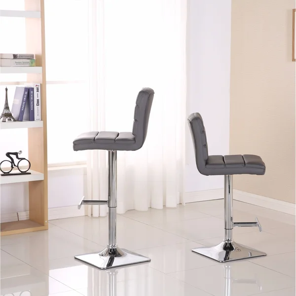Roundhill Furniture Bradford Faux Leather Adjustable Bar Stools with Chrome Base - Set of 2 (Grey)