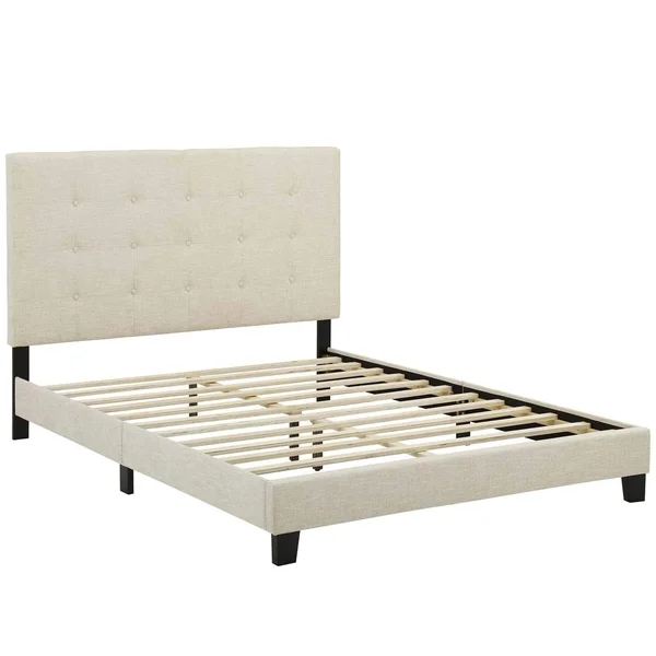 Modway Melanie Twin Tufted Button Upholstered Fabric Platform Bed Gray