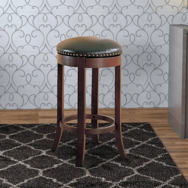 Contemporary 29x22 Swivel Bar Stool with Upholstered Seat Brown Set of 2