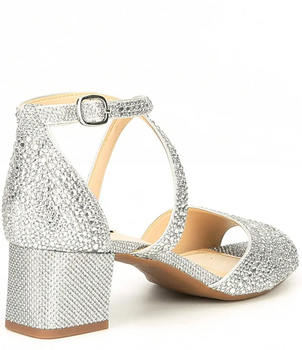 Alex Marie Seyland Rhinestone Cross Strap Block Heel Sandals - 7.5M