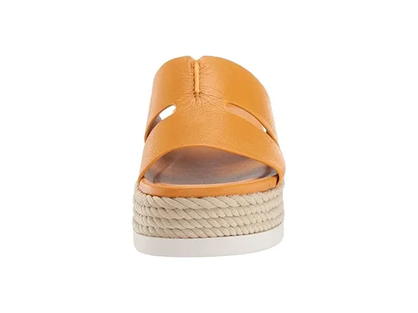 Franco Sarto Women's Kenny Platform Slide, Goldenrod Bazini Leather