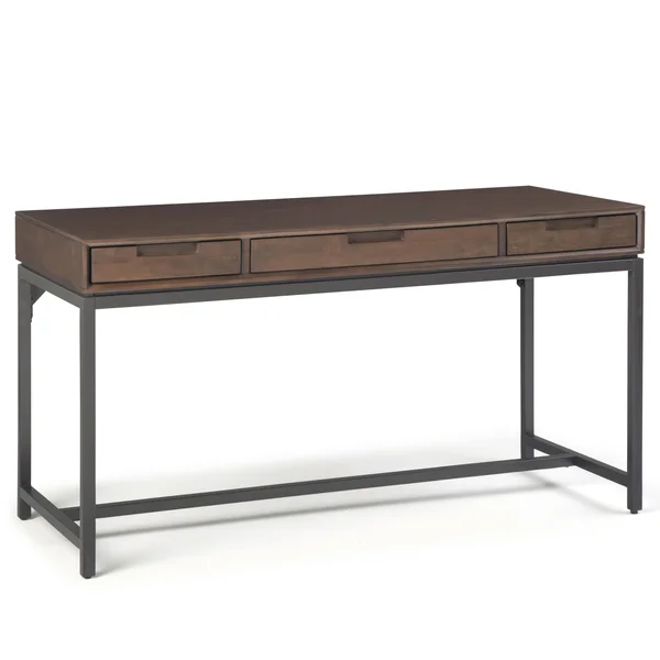Simpli Home Banting Solid Hardwood Desk in Walnut Brown