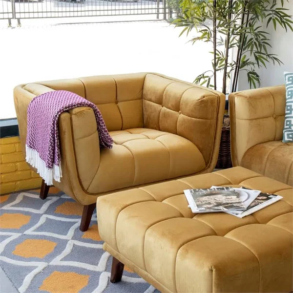 Pemberly Row Mid Century Modern Allen Yellow Ottoman - PR-4753-2014073