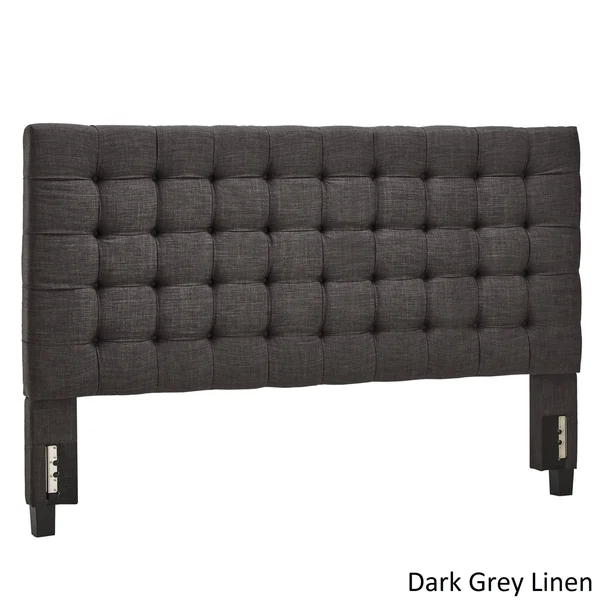 Briella Button Tufted Linen Upholstered Headboard Inspire Q Modern - Dark Grey Linen - King