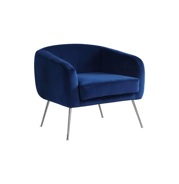 Best Master Furniture Oliver Blue Velour w/ Stainless Steel Legs Accent Chair