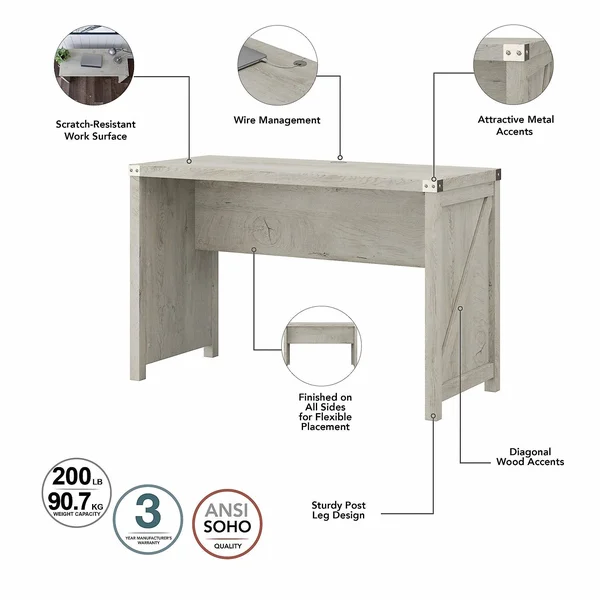 Kathy Ireland Home Cottage Grove 48W Farmhouse Writing Desk with 2 Drawer Lateral File Cabinet - Cottage White