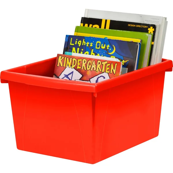 Storex 4 Gallon (15L) Classroom Storage Bin with Lid, Red, 6-Pack
