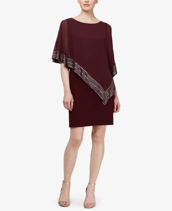 SL Fashions Metallic-Trim Capelet Sheath Dress - Fig