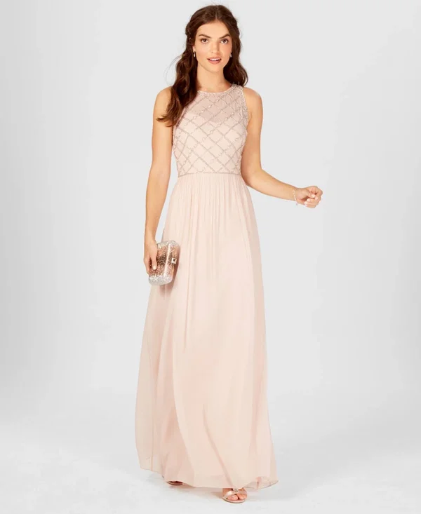 Adrianna Papell Beaded A-Line Gown Blush Size 16
