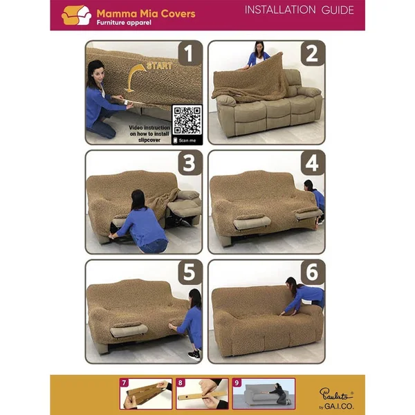 3 Seater Recliner Slipcover, Jacquard 3D Collection Beige Vento
