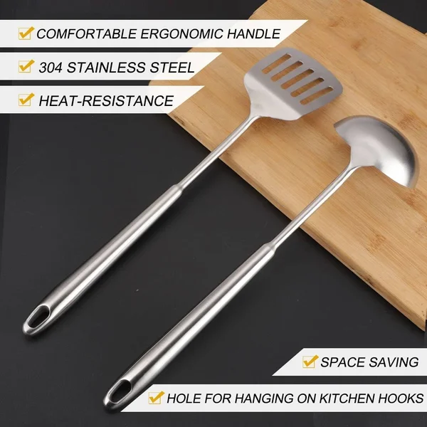 Stainless Steel Cooking Utensil Set Heat Resistant Non-Stick Seamless - Silver - 14x22 x 3.5x22(L*W); 15.6x22 x 3.1x22(L*W)