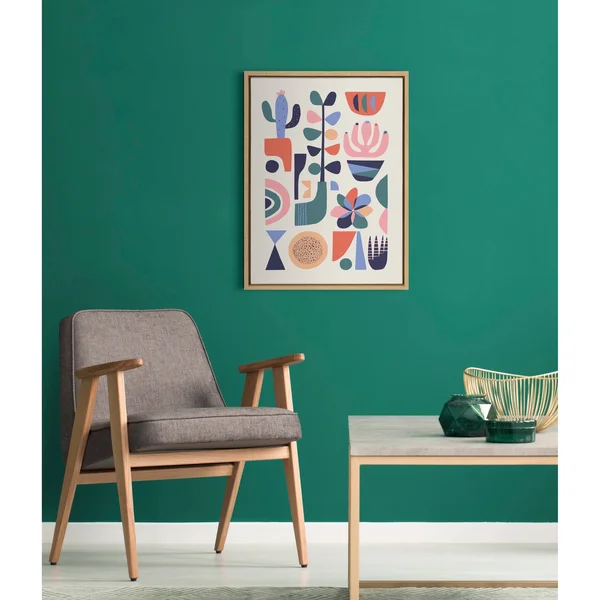 Kate and Laurel Sylvie Mid-Century Succulents Framed Canvas Wall Art by Rachel Lee - 18x24 Natural, Abstract Wall Decor