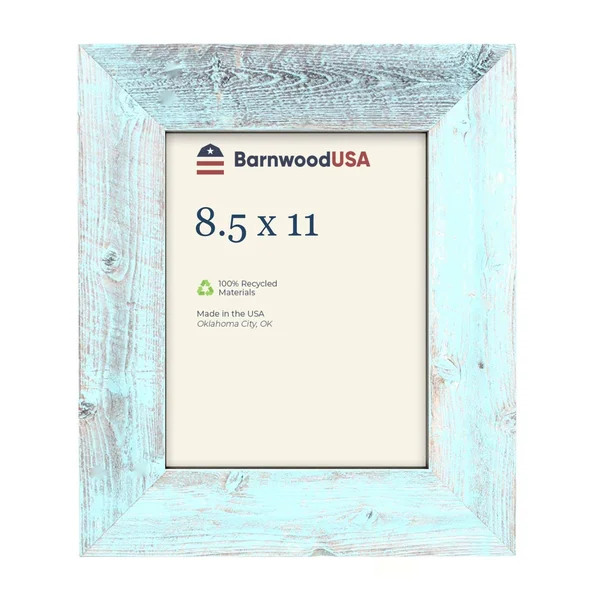BarnwoodUSA - Farmhouse Picture Frame with 3 inch Wide Frame, 100% Reclaimed Wood (8.5x11, Robins Egg Blue)