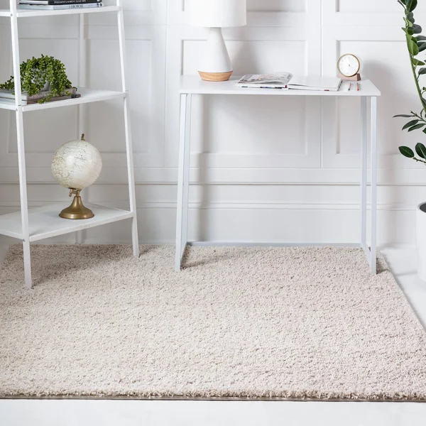 Soft Solid Shag Oatmeal Beige 5 ft Square Area Rug
