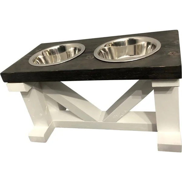 Bearwood Essentials Farmhouse Elevated Dog Feeder, Ebony/White, Medium