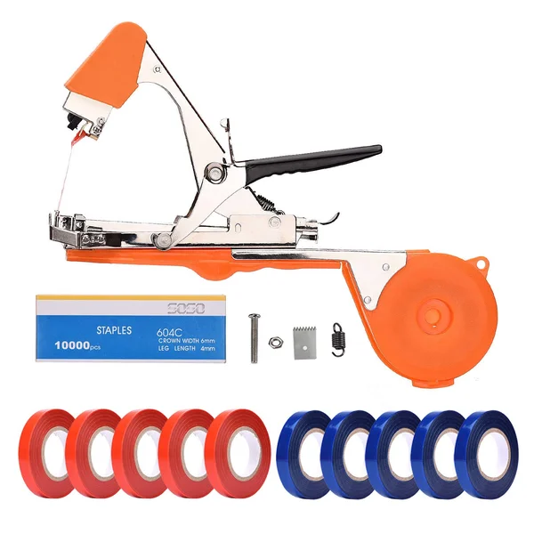 FUNTECK Plant Tying Machine Tapener Tool for Grapes - Raspberries, Tomatoes and Vining Vegetables, Comes with Tapes, Staples