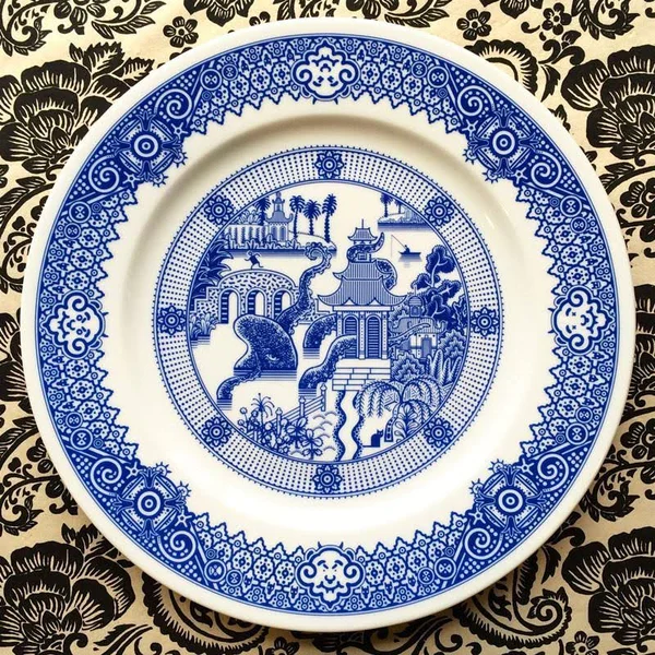 Best Blue Willow Porcelain Chinaware Calamityware Plate 7: Tentacles - 4 Plates