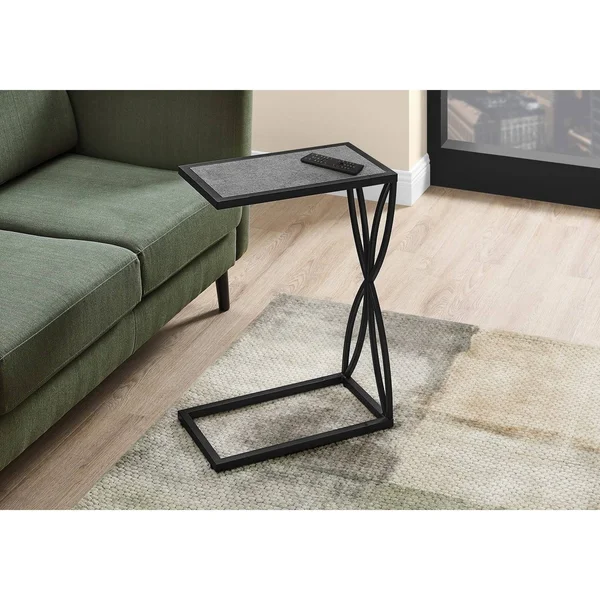 Monarch Specialties Accent Table - 25x22H, Grey Stone-Look, Black Metal