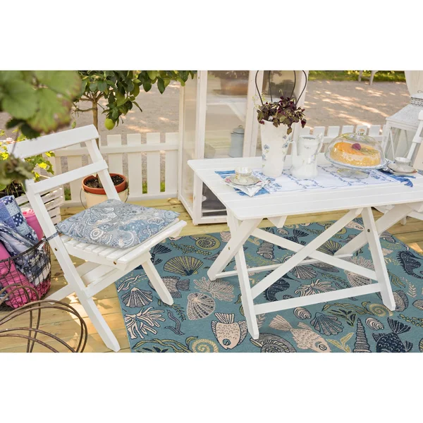 Gad Premium Indoor Outdoor Contemporary Ocean Marine Life Area Rug (7&10 inchx 10&2 inch) Teal, Beige, Green & Navy Blue Coa